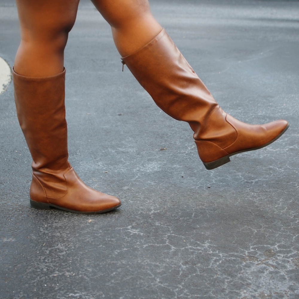Tan Brown Faux Leather Boots